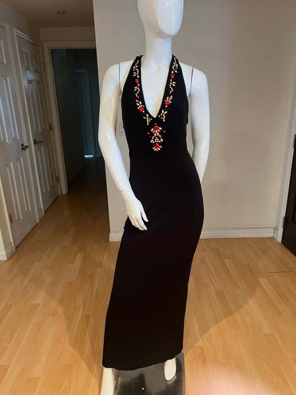VICTORIA'S SECRET BEADED HALTER MAXI JERSEY DRESS SIZE XS XSMALL